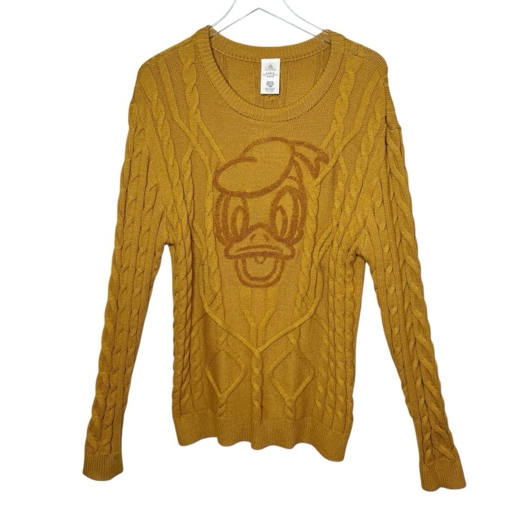 Disney Donald Duck Mustard Women’s Cable Knit Crewneck Women’s Sweater Sz L